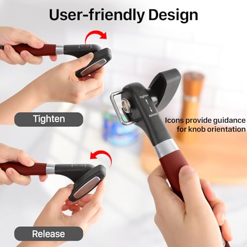 Can Opener Manual Side Safe Cut Can Opener Smooth Edge (Red)