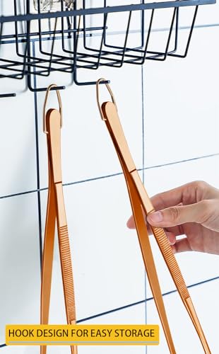 2 Pcs 12 Inch Kitchen Tweezers Cooking Tweezer Tongs Stainless Steel Long Food Tweezers (12+12 Inch / Rose Gold)