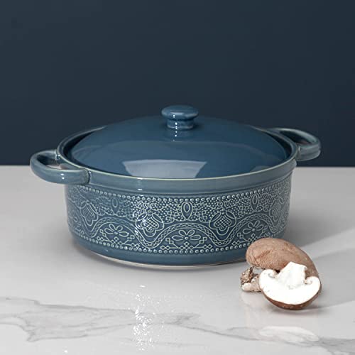 Lace Emboss Casserole Dish with Lid (Grayish Blue)