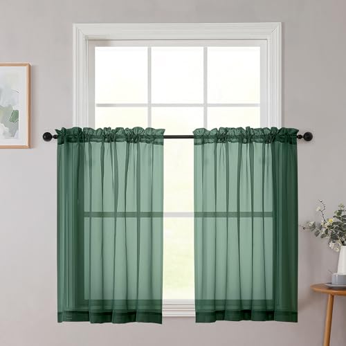 Cafe Curtains 36 Inch Length Tier 2 Pieces (Hunter Green / 42"W x 36"L (Pack of 2))