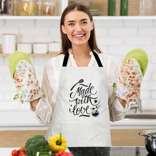 3 Pack Women Funny Cooking Aprons with Pockets (Black, Green, White)