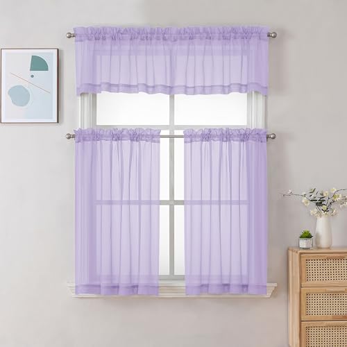 Sheer Lilac Tier Curtains 24 Inch Length (Lilac / 42"W x 24"L (Pack of 2))