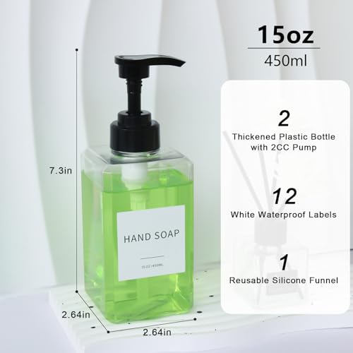 Clear Soap Dispenser with Waterproof Labels (15oz 2pack Clear)