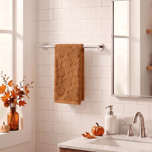 1 Pc Caramel 3D Heart Pumpkin Jacquard Hand Towel for Bathroom (13.7" x 29.5", 1PC / Caramel)