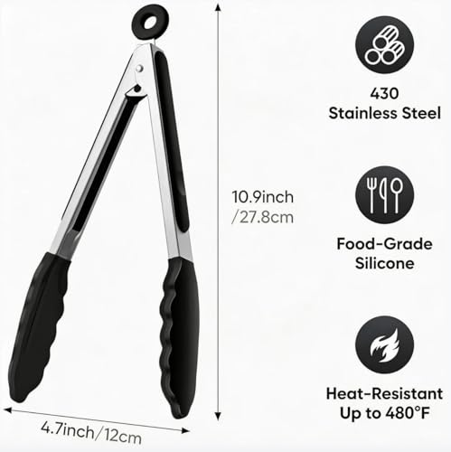 9 Inch Kitchen Tongs (Black, 9 Inch)