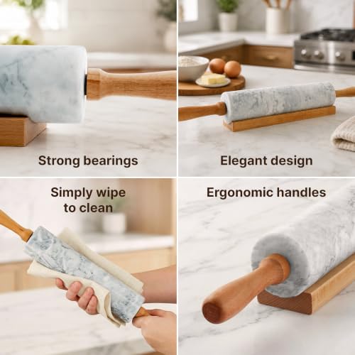 17 Inch Marble Rolling Pin With Stand (Quartz White / 17 Inch)