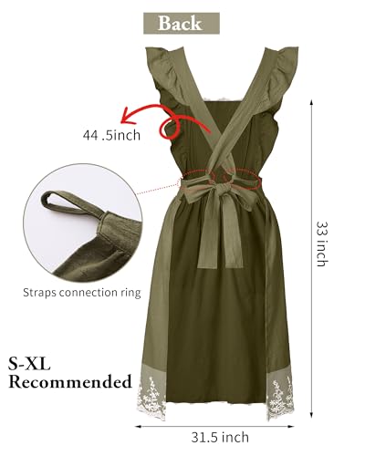 Vintage Aprons for Women (Olive Green)