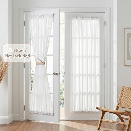 White French Door Curtains for Door Window 72 Inch Length 2 Panels Semi Sheer Light Filtering Curtain for Bedroom Window Glass Rod Pocket for Kitchen Dining Room (26"W x 72"L (Pack of 2) / Pure White)