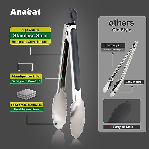 3 Pack 7" Mini Stainless Steel Locking Tongs (7 Inch / 3 Pcs Stainless Steel - Grey, Black, White)