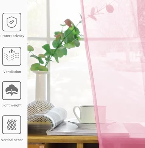 Solid Sheer Rod Pocket Curtain Voile Draperies 2 Panels White Beige Black Ivory Coffee 22 Inch Width 40 Inch Long 1 Pair for Kitchen Bedroom Children Living Room Yard (Light Pink / 22"W x 40"L (Pack of 2))