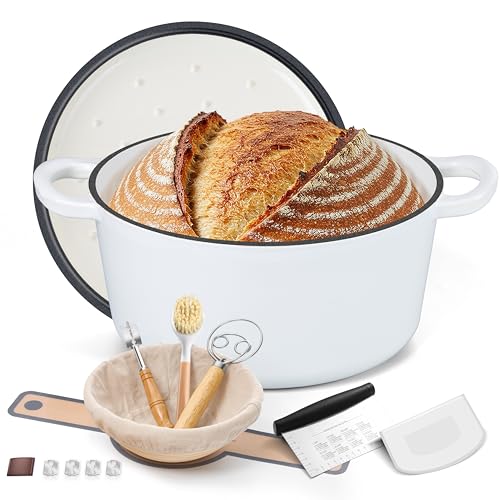 Enameled Dutch Oven Pot for Bread Baking (White)