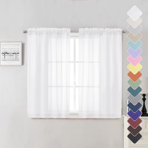 Sheer White Curtains 45 Inch Length 2 Panels (White / 42"W x 45"L (Pack of 2))