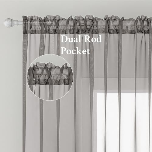 Grey Sheer Curtains for Living Room 2 Panels 54 X 84 Inches (Grey / 54"W x 84"L (Pack of 2))