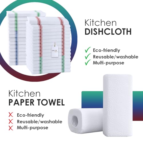 Dish Towels 30 Pack Multi Stripe 100% Cotton Kitchen Towel 15x25 Inch Tea Towels (Multi Color / Pack of 30)