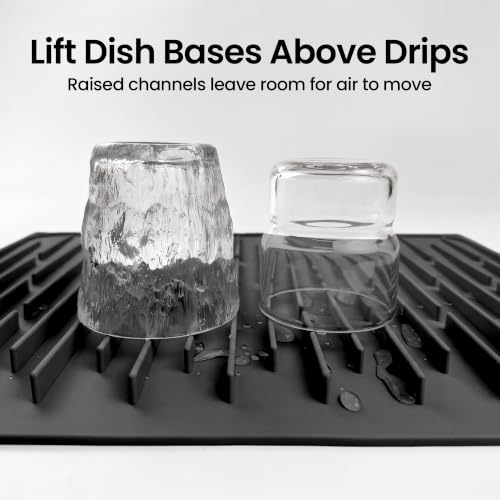 Foldable Silicone Dish Drying Mat for Kitchen Counter & Sink (Black / 15.7" x 12.3")