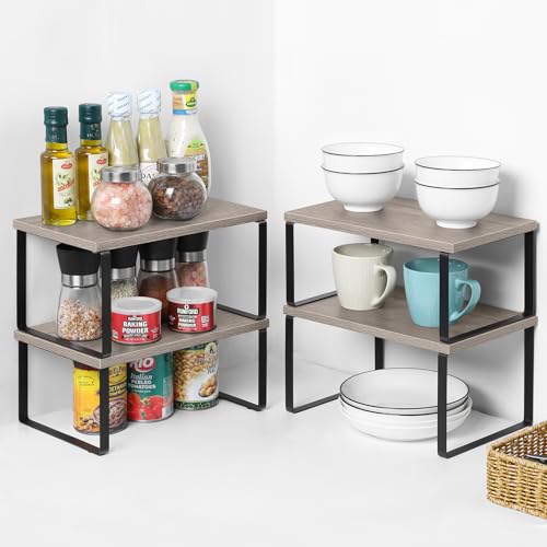 Kitchen Cabinet and Counter Shelf Organizer (11.7''W / Black + Greige)