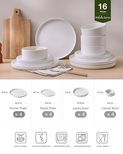 Nebula 16 Piece Dinnerware Set with Pasta Bowls (White / Service for 4 (Include Pasta Bowls))
