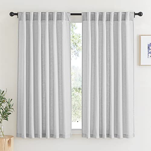 Linen Semi Sheer Curtains 63 inch Length for Living Room Office (Dove Grey / 52"W x 63"L (Pack of 2))