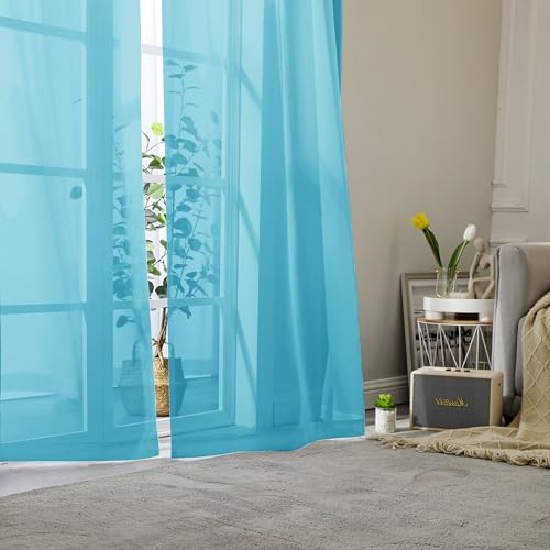 Turquoise Sheer Curtains 84 Inches Long 2 Panels (Turquoise / 40"W x 84"L (Pack of 2))