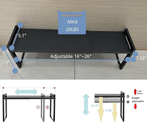 2 Pack Expandable Cabinet Shelf 5.1"D Adjustable Counter Riser Rack Black (Black / 5.1"D (narrow) - 2 Pack)