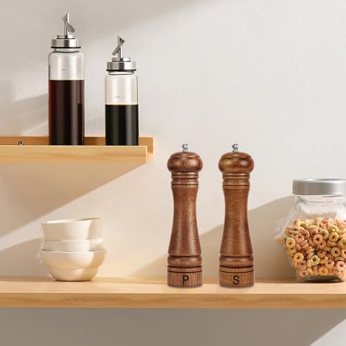 Wooden Salt and Pepper Grinder Set Refillable Salt & Pepper Mills (Brown Oak Wood)