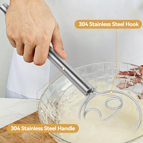 Danish Dough Whisk Stainless Steel Hook Dutch Baking Tool Bread Sourdough Mixer for Pizza Pastry Cake Batter Making (Stainless Steel-2K / 1 Pack)