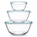 Glass Mixing Bowls with Lids Set (3 Pack Clear Blue)