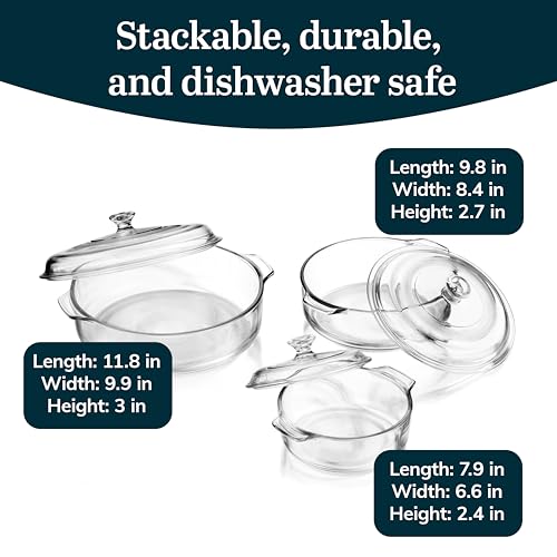 Baker's Basics Glass Casserole Dish Set with Covers (Basic - 3pc Round Set)