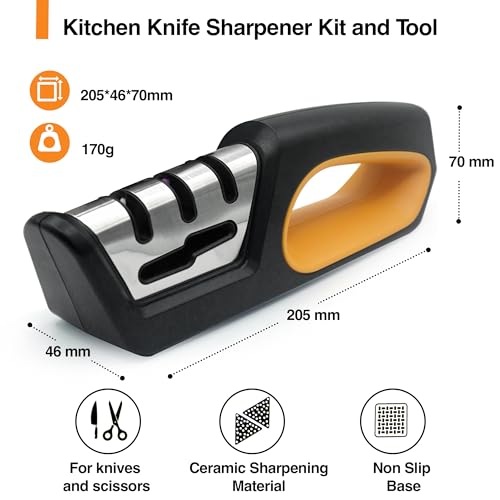 4-in-1 Knife and Scissors Sharpener, Premium Kitchen Knife Sharpener Tool, Help Prepare Restore & Polish Blades, Comfort & Ergonomic Handles For Easy-To-Use