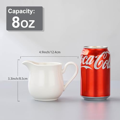 Small Ceramic Creamer with Handle 8 OZ (8 Ounces)
