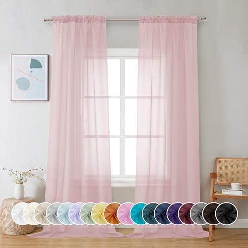 Sheer Valance Tiers Curtains 2 Panels (Blush Pink / 42"W x 96"L (Pack of 2))