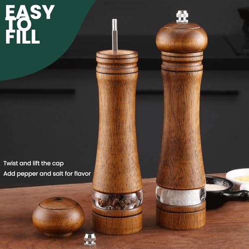 2 Piece Salt and Pepper Grinder Set with Wood Tray (Brown / 8-Inch with Tray)