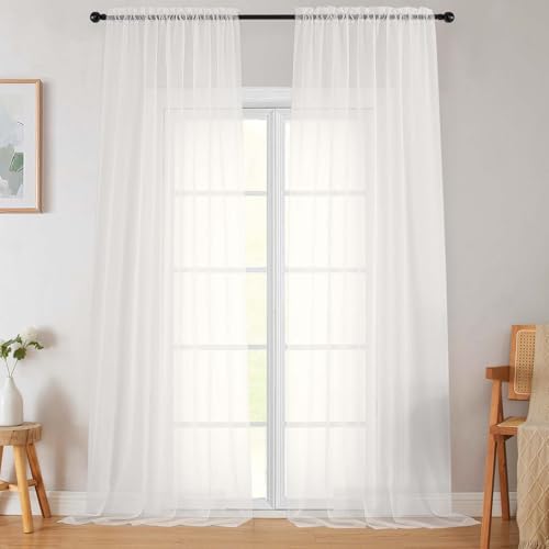 Extra Long Sheer Ivory Curtains for Bedroom Living Room 108 Inches Long 2 Panels Set (Ivory / 42"W x 108"L (Pack of 2))
