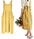 Women Girls Vintage Cute Apron Gardening Works Cross Back Cotton (Yellow / 32.3" x 41.3")