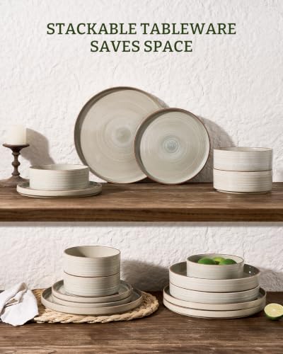 Stellar 24 Piece Dinnerware Set with Pasta Bowls (Matcha Green / Service for 6 (Include Pasta Bowls))