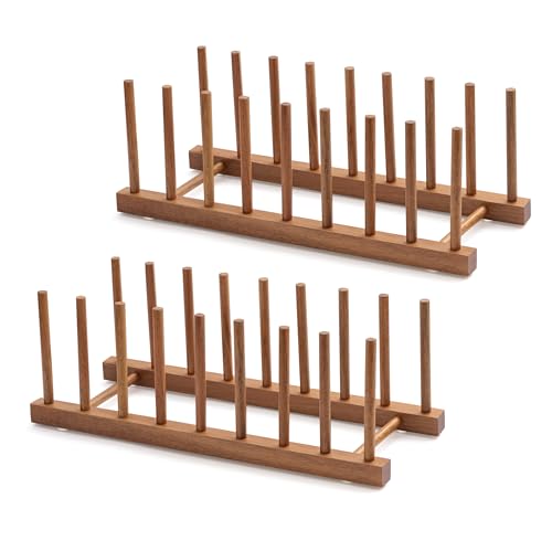 2pcs Acacia Wooden Dish Dying Rack Pot Lid Plate Organizer Holder for Cabinet (Acacia 8 Slots 2pcs)