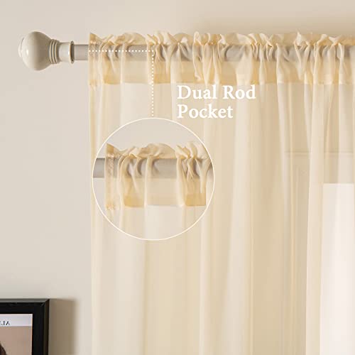 Cream Beige Sheer Curtains 38 X 84 Inches (Cream Beige / 38"W x 84"L (Pack of 2))