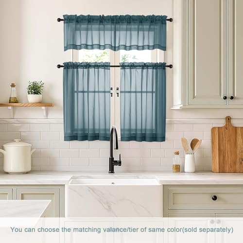 Dusty Blue Sheer Curtains Tier 30 Inches Length 2 Panels (42"W x 30"L (Pack of 2) / Dusty)