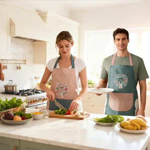 Women Kitchen Apron with Hand Wipe Pockets (Pink)