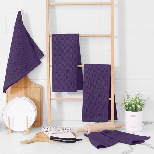 100% Cotton Waffle Weave Kitchen Dish Towels 8 (Eggplant / 13 X 28 - 8 Pack)