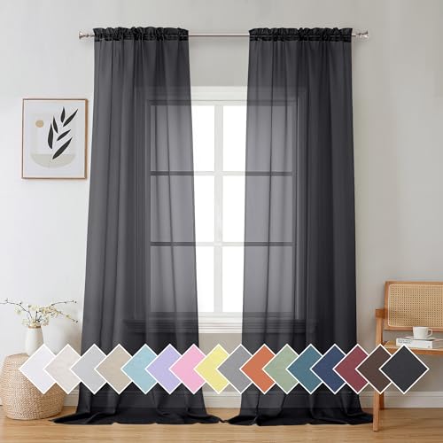 Black Sheer Curtains 96" Long for Living Room Windows (40"W x 96"L (Pack of 2) / Black)