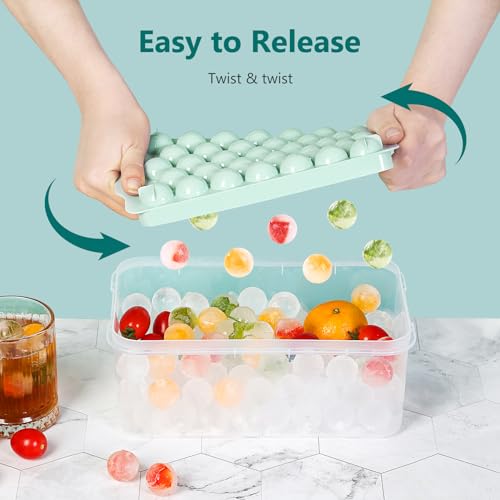 Ice Cube Tray with Lid and Bin (Green / 10.5 x 6.0 x 4.2 Inch)