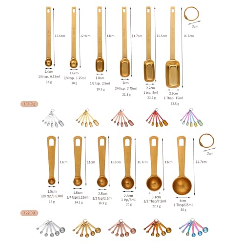 18 8 Stainless Steel Measuring Spoons 6pc Rainbow for Dry (6PCS Baking Measuring Spoons / Rainbow)