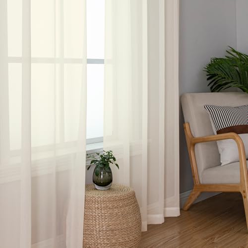 Cream Sheer Curtains 96 Inches Long 2 Panels (Cream / 42"W x 96"L (Pack of 2))