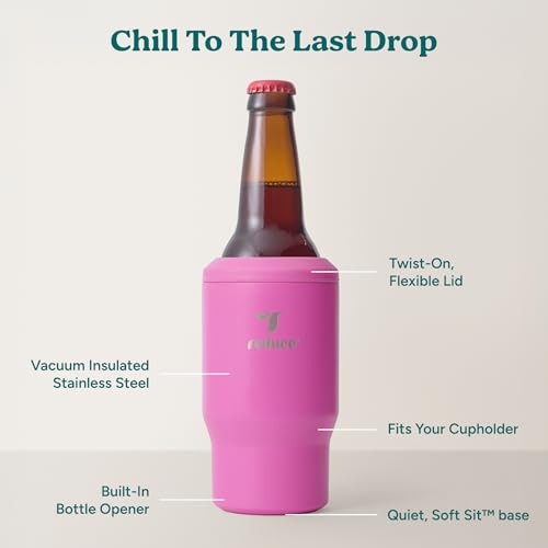 4-in-1 Drink Cooler - Versatile Can & Bottle Holder with Vacuum Insulation - Keeps Drinks Cold Up to 4 Hours - Includes Bottle Opener - Fits Cupholders & Dishwasher Safe - 14oz - Sunset Fuschia (Sunset Fuschia / Single)