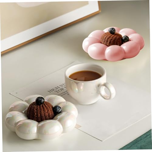Ceramic Coffee Mug with Spoon Travel Sunflower Cloud Mug with Saucer 200ML Afternoon Tea Cup for Latte (White)