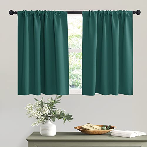 Short Hunter Green Blackout Curtains for Small Bedroom Window Cafe (Hunter Green / 42"W x 36"L (Pack of 2))
