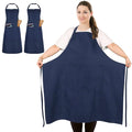 2 Pack Plus Size Waterproof Chef Apron with 2 Pockets for Men Women (Navy Blue)