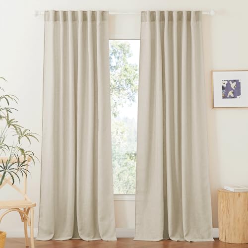 Linen Semi Sheer Curtains for Bedroom Living Room 84 inches Long (Beige / 52"W x 84"L (Pack of 2))