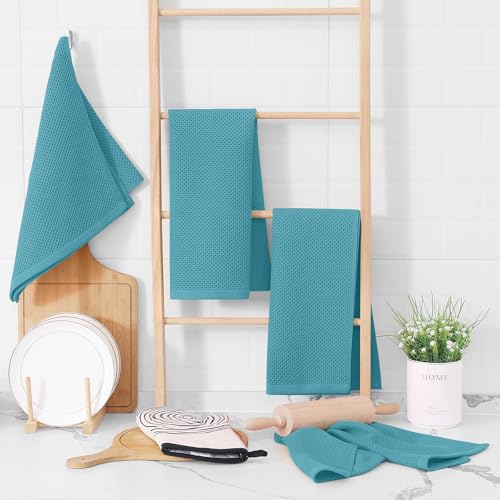 100% Cotton Waffle Weave Kitchen Dish Towels 12 (Lake Blue / 13 X 28 - 12 Pack)
